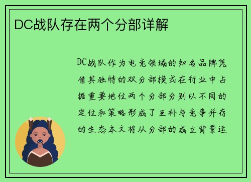 DC战队存在两个分部详解
